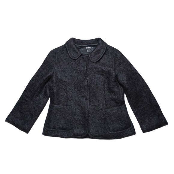 DKNY Women’s 10 Black Mohair Wool Blend Lined Short Jacket Blazer Coat Elegant - Picture 1 of 10